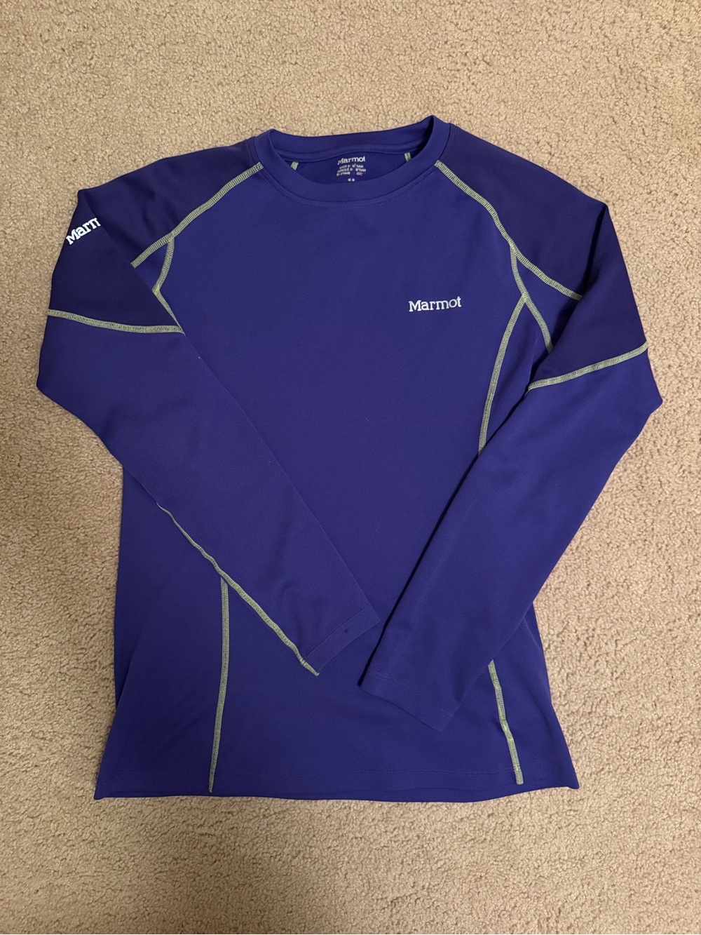 Marmot Women’s Long Sleeve Running cold weather shirt purple w green stitching